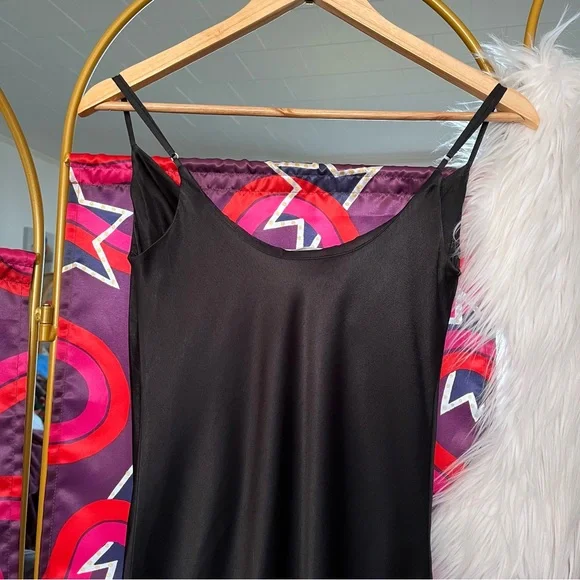 Wilfred Canto Satin Black Slip Dress Bias Cut Midi Drapey Aritzia Viscose 80281 - Picture 8 of 14